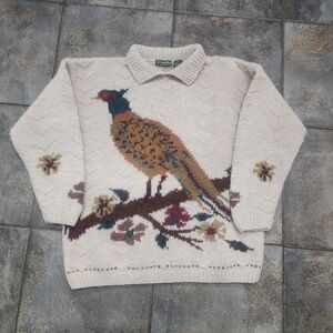 Vintage 90s Outback Red Men's Medium 100% Wool Pheasant Collared Grandpa Sweater